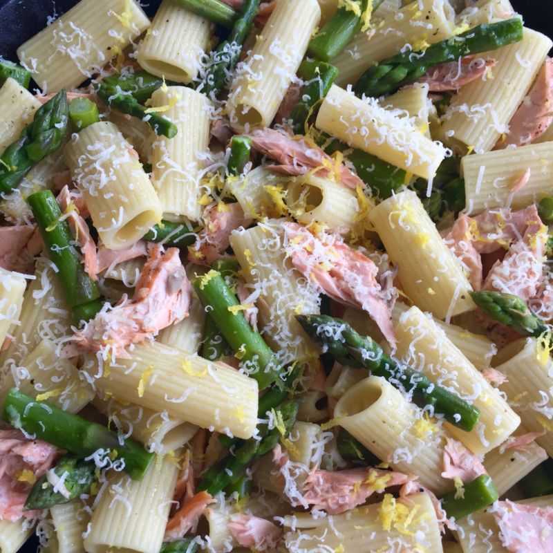 Lemon Garlic Pasta With Asparagus And Salmon